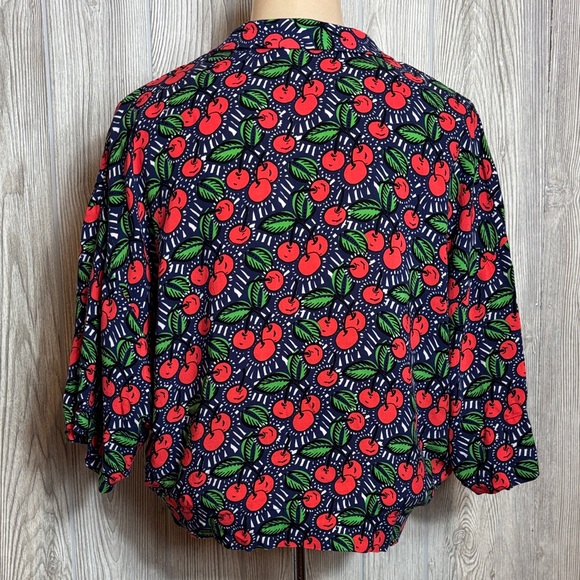 Zara Whimsical Cherry Oversized Boxy Loose Fit Crop Buttton Down Blouse Size XS - Picture 5 of 8
